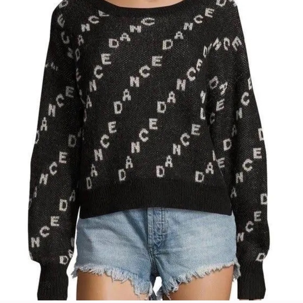 Wildfox Harlow Repeat Dance Logo Sweater Black & White, size X-Small